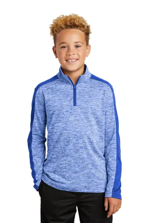 Sport-Tek Youth Electric Heather Moisture Wicking 1/4 Zip Sweatshirt - True Royal Blue Electric/True Royal Blue