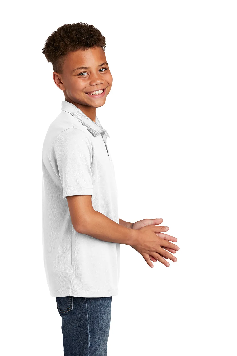 Sport-Tek Youth RacerMesh Moisture Wicking Short Sleeve Polo Shirt - White