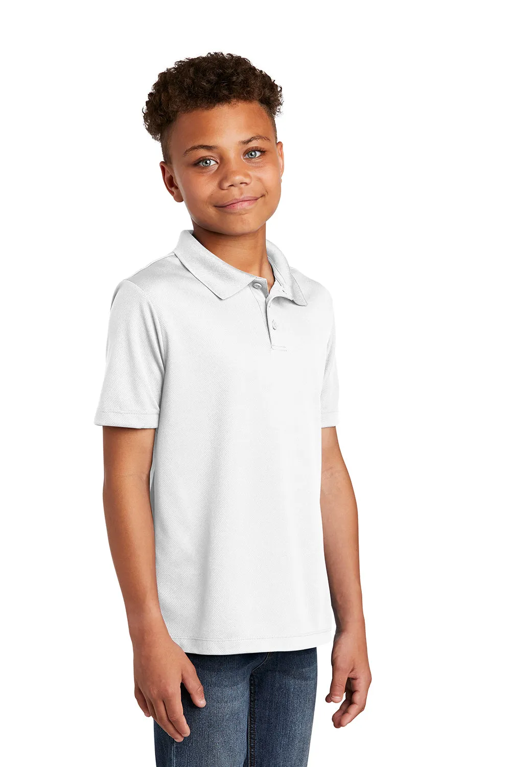Sport-Tek Youth RacerMesh Moisture Wicking Short Sleeve Polo Shirt - White