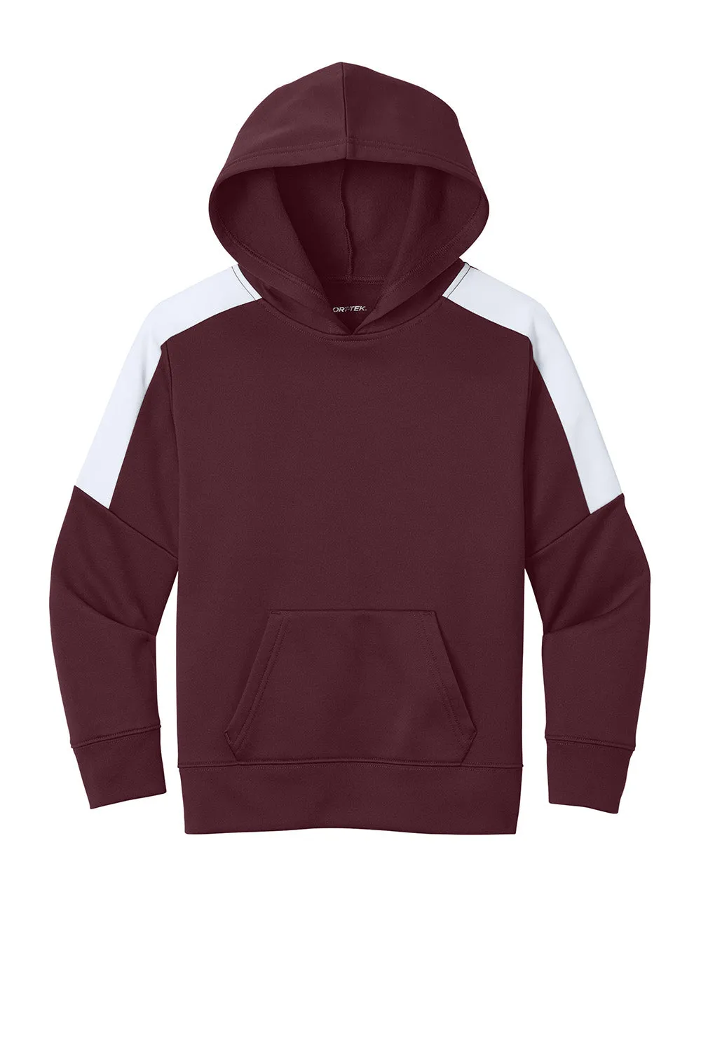 Sport-Tek Youth Sport-Wick Moisture Wicking United Fleece Hooded Sweatshirt Hoodie w/ Pouch Pocket - Maroon/White