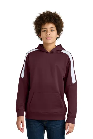 Sport-Tek Youth Sport-Wick Moisture Wicking United Fleece Hooded Sweatshirt Hoodie w/ Pouch Pocket - Maroon/White