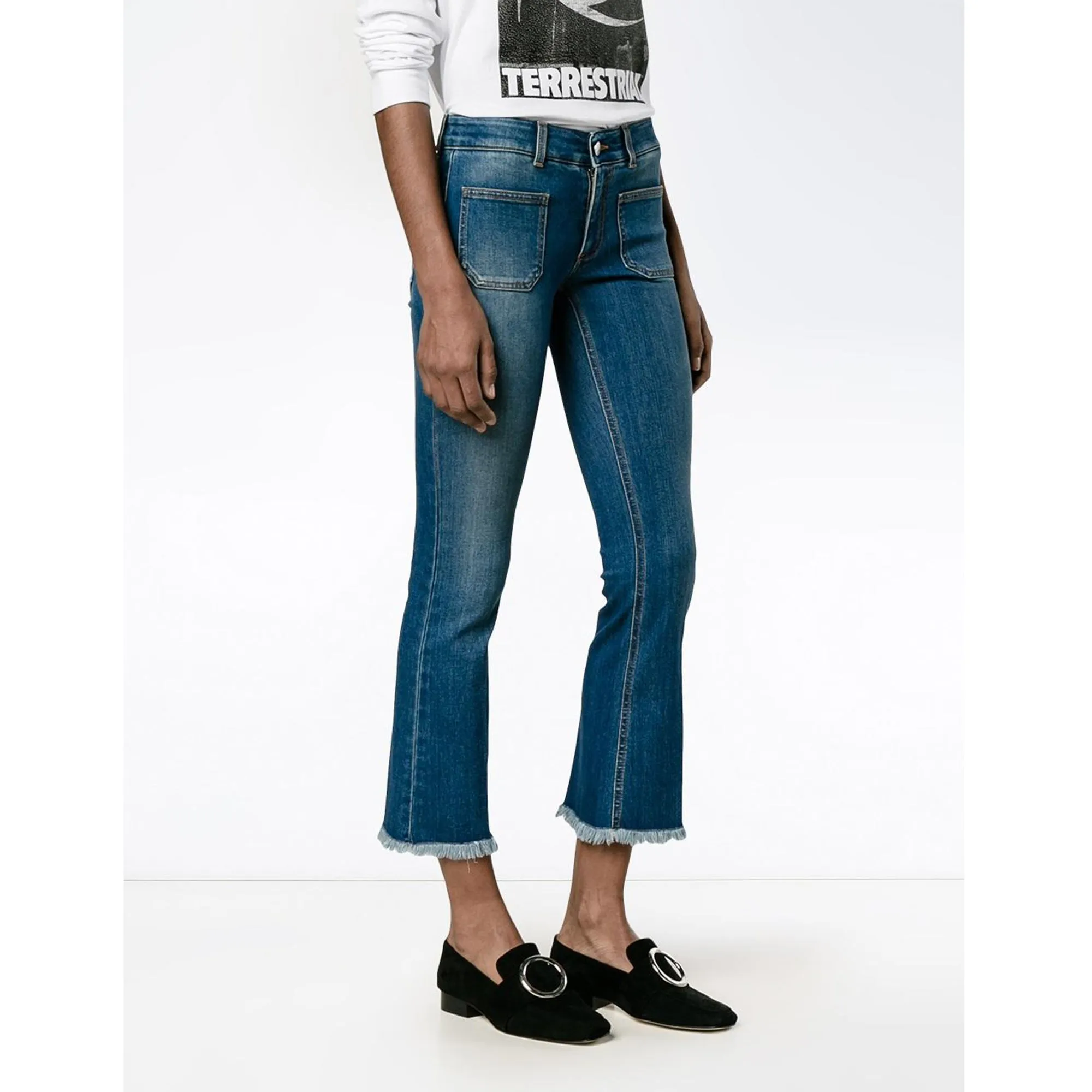 Stella McCartney Kick Flare Frayed Pocket Jeans Dark