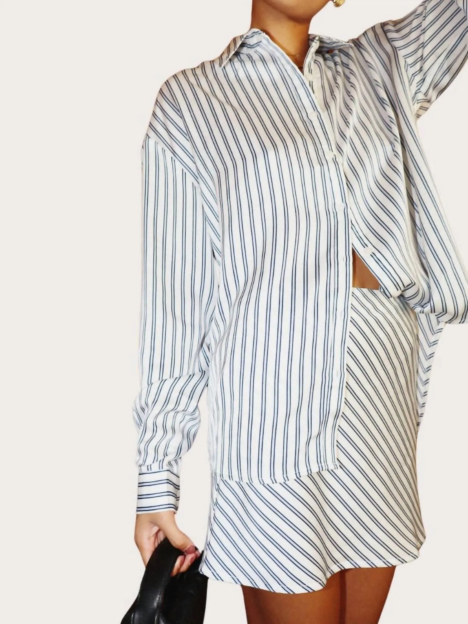 Stripe Satin Mini Skirt In Navy