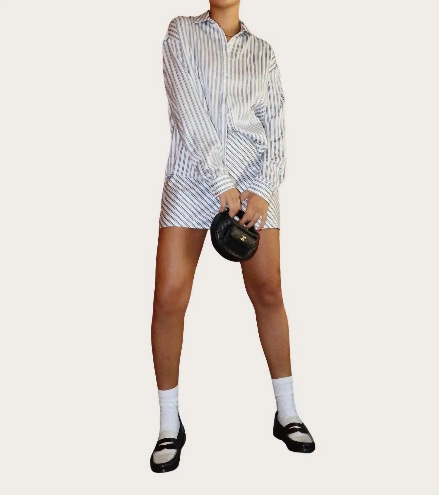 Stripe Satin Mini Skirt In Navy