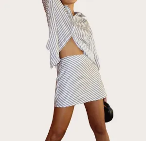 Stripe Satin Mini Skirt In Navy