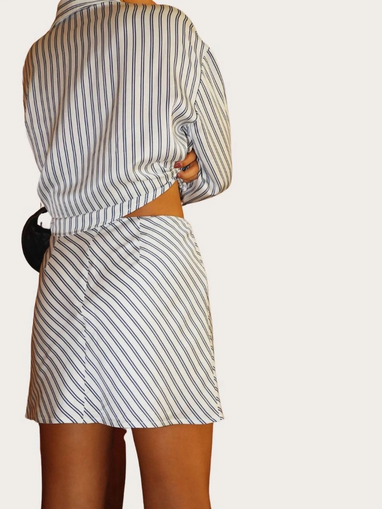 Stripe Satin Mini Skirt In Navy
