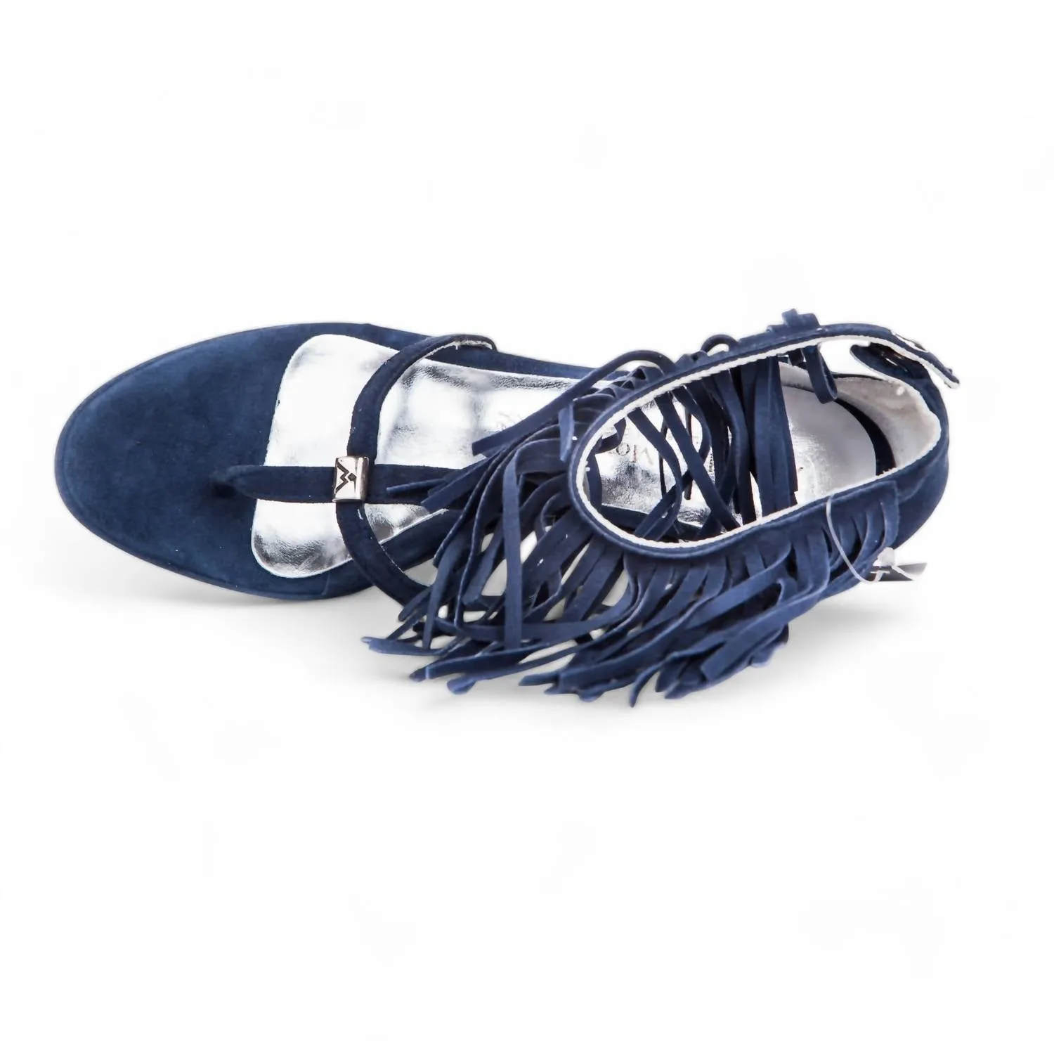 Suede Leather Fringe Wedge Sandals In Blue