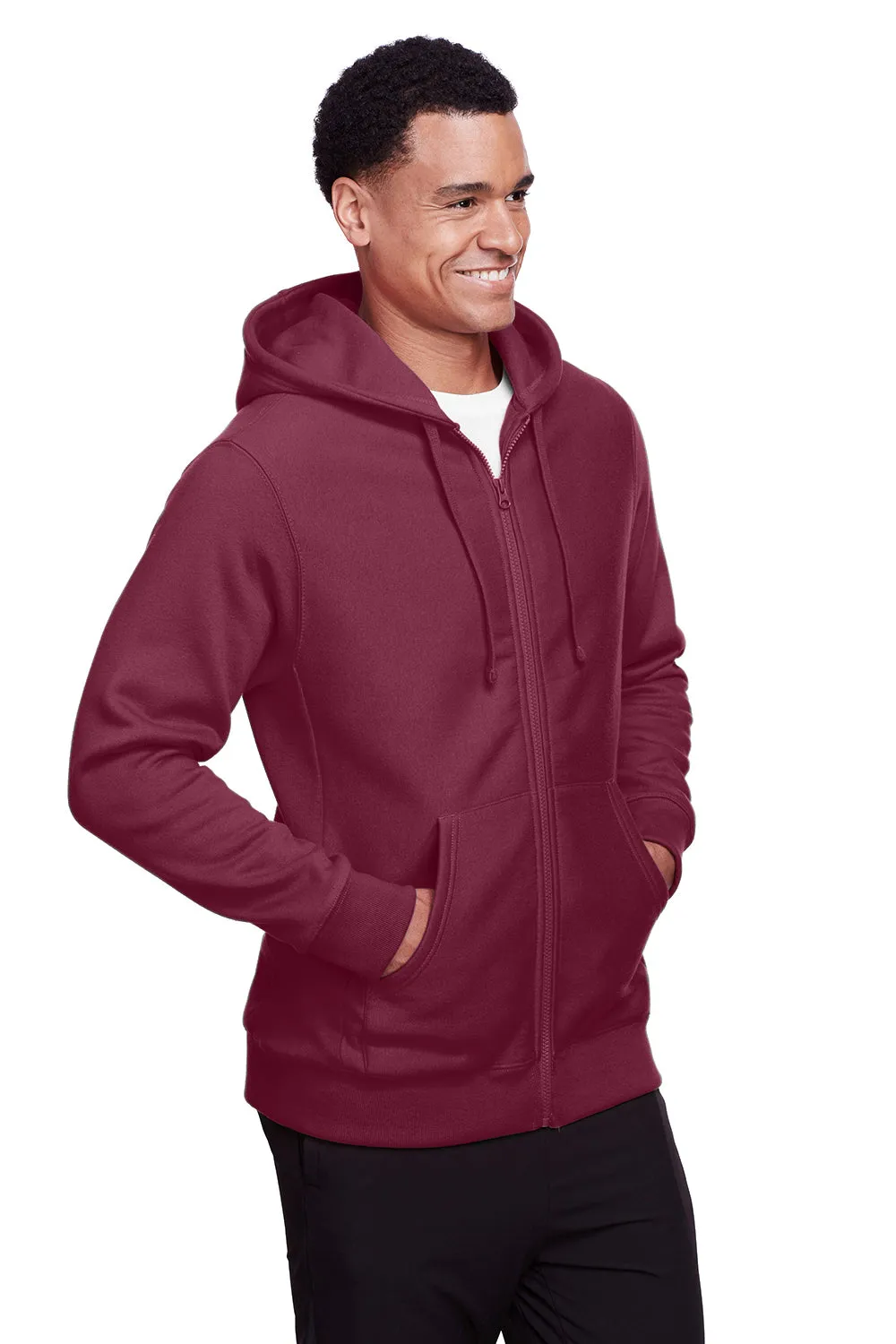 Team 365 Mens Zone HydroSport Fleece Water Resistant Full Zip Hooded Sweatshirt Hoodie w/ Pockets - Dark Maroon