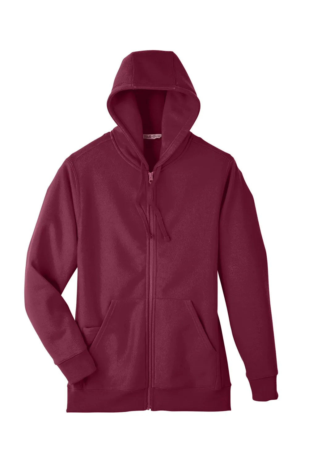 Team 365 Mens Zone HydroSport Fleece Water Resistant Full Zip Hooded Sweatshirt Hoodie w/ Pockets - Dark Maroon