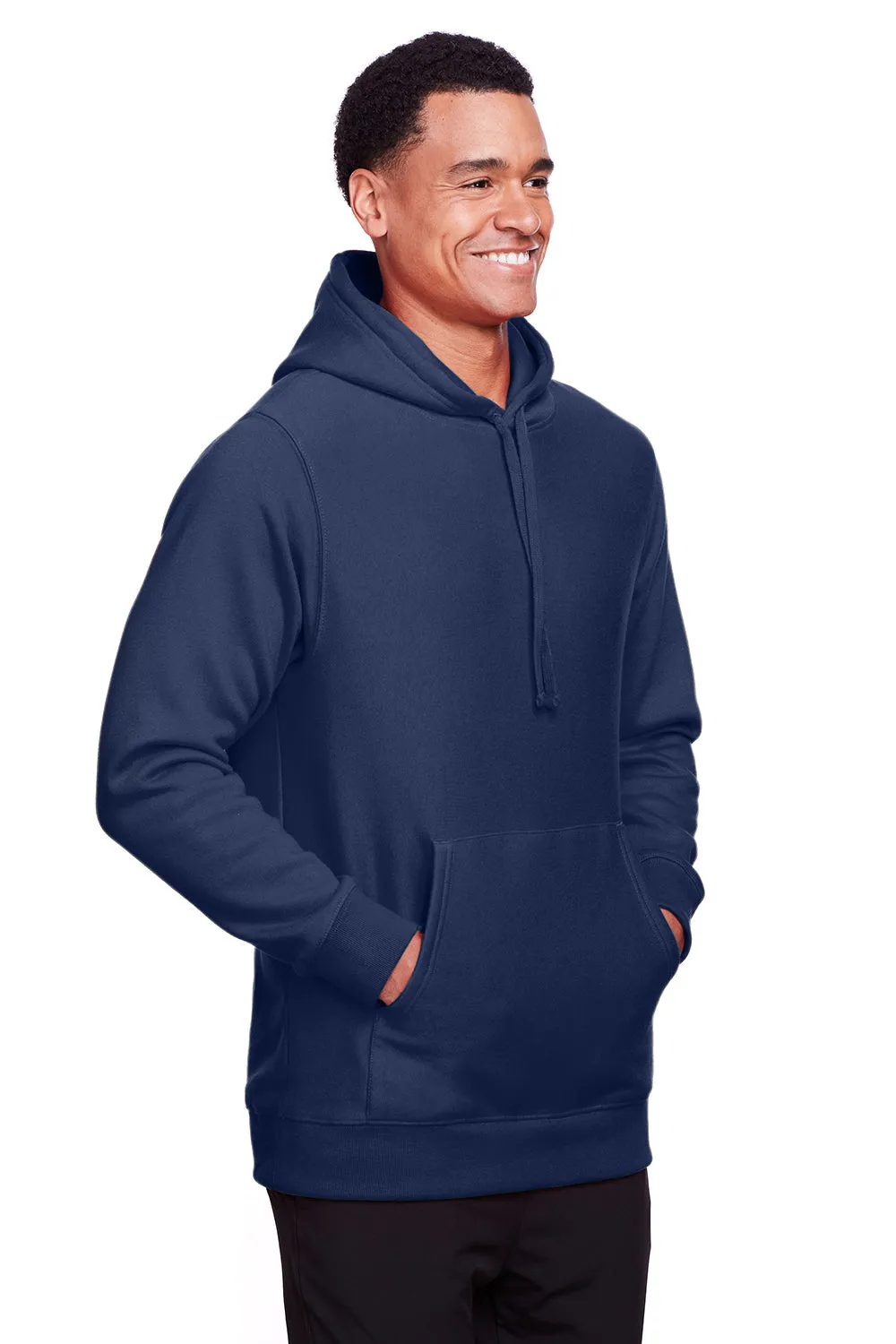 Team 365 Mens Zone HydroSport Fleece Water Resistant Hooded Sweatshirt Hoodie w/ Pouch Pocket - Dark Navy Blue