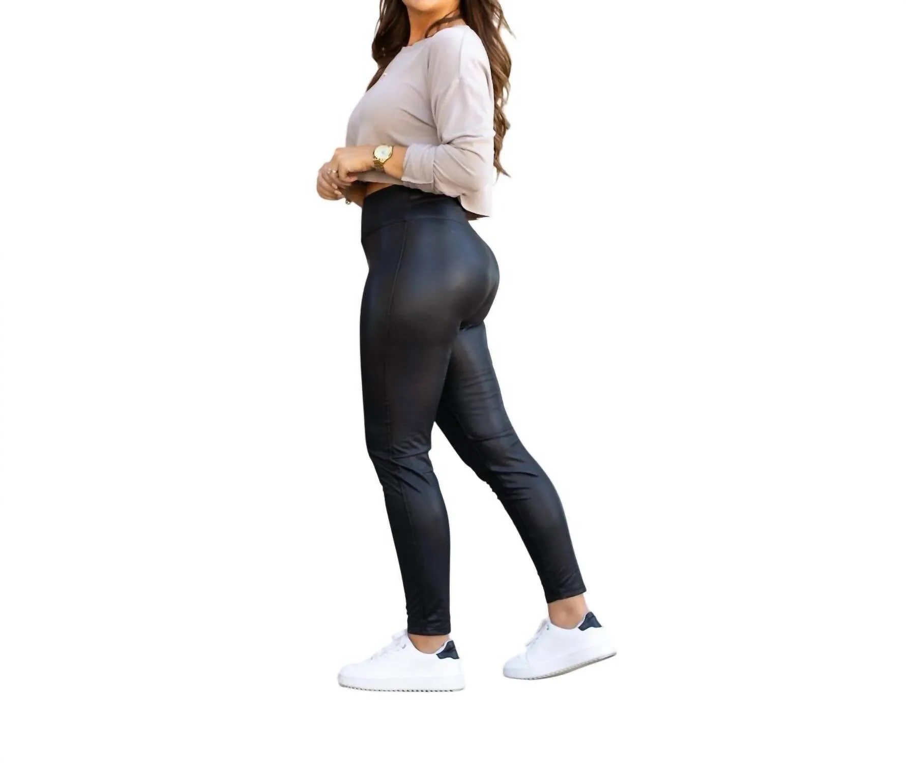 The Farrah High-Waisted Faux Leather Leggings In Black