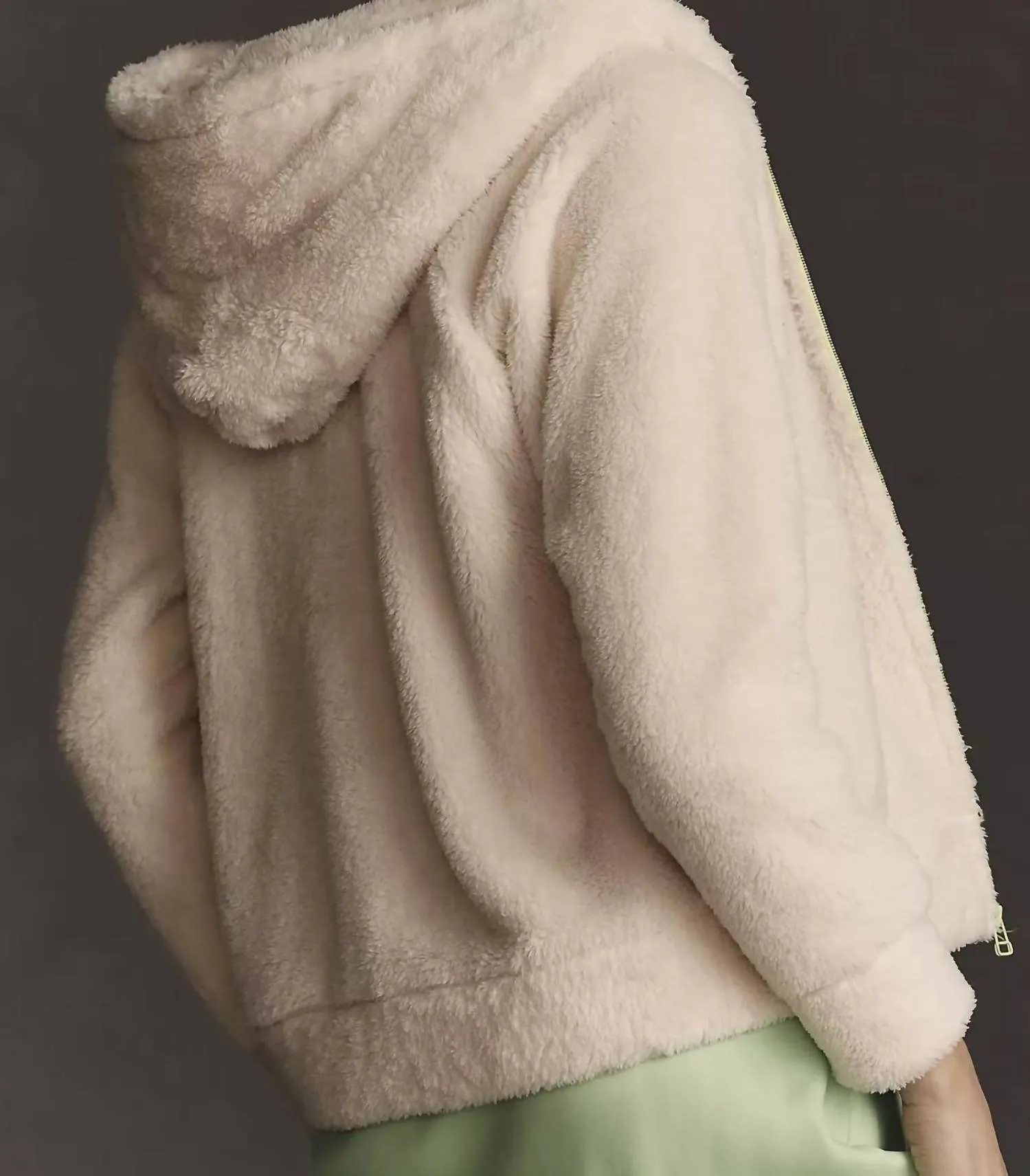 The Faux Fur Zip Hoodie In Cream/lime