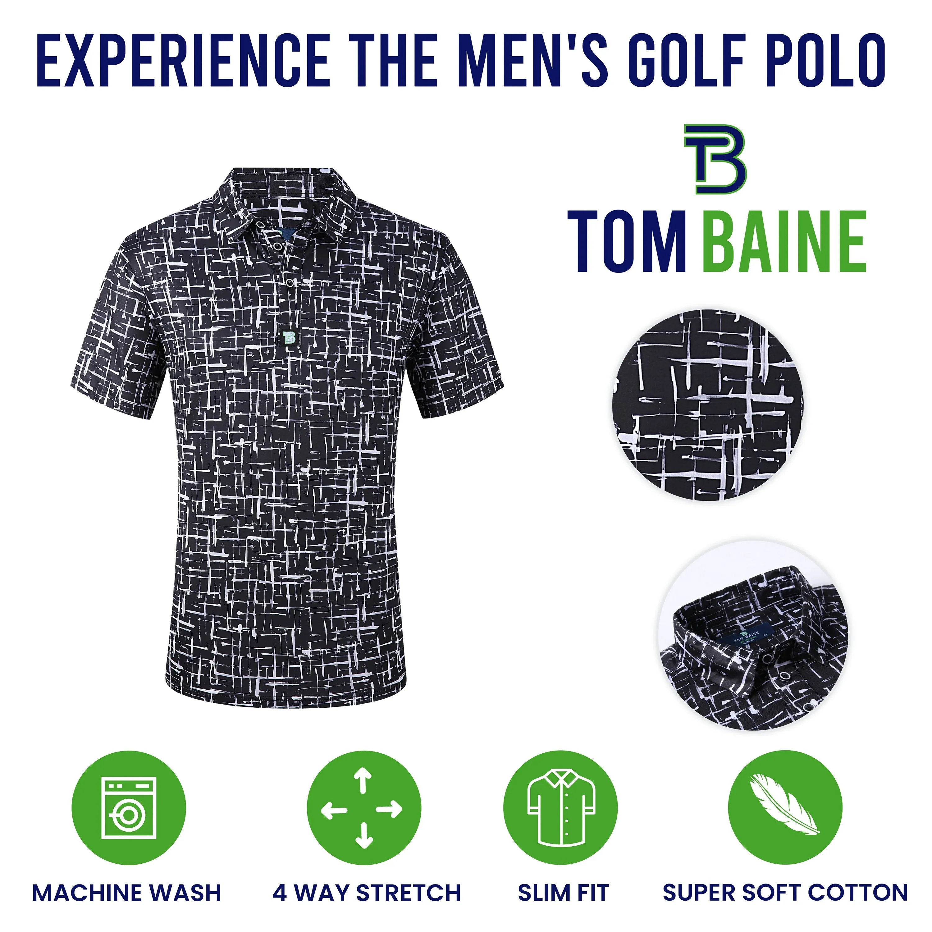 Tom Baine Men's Performance Four-Way Stretch Golf Polo