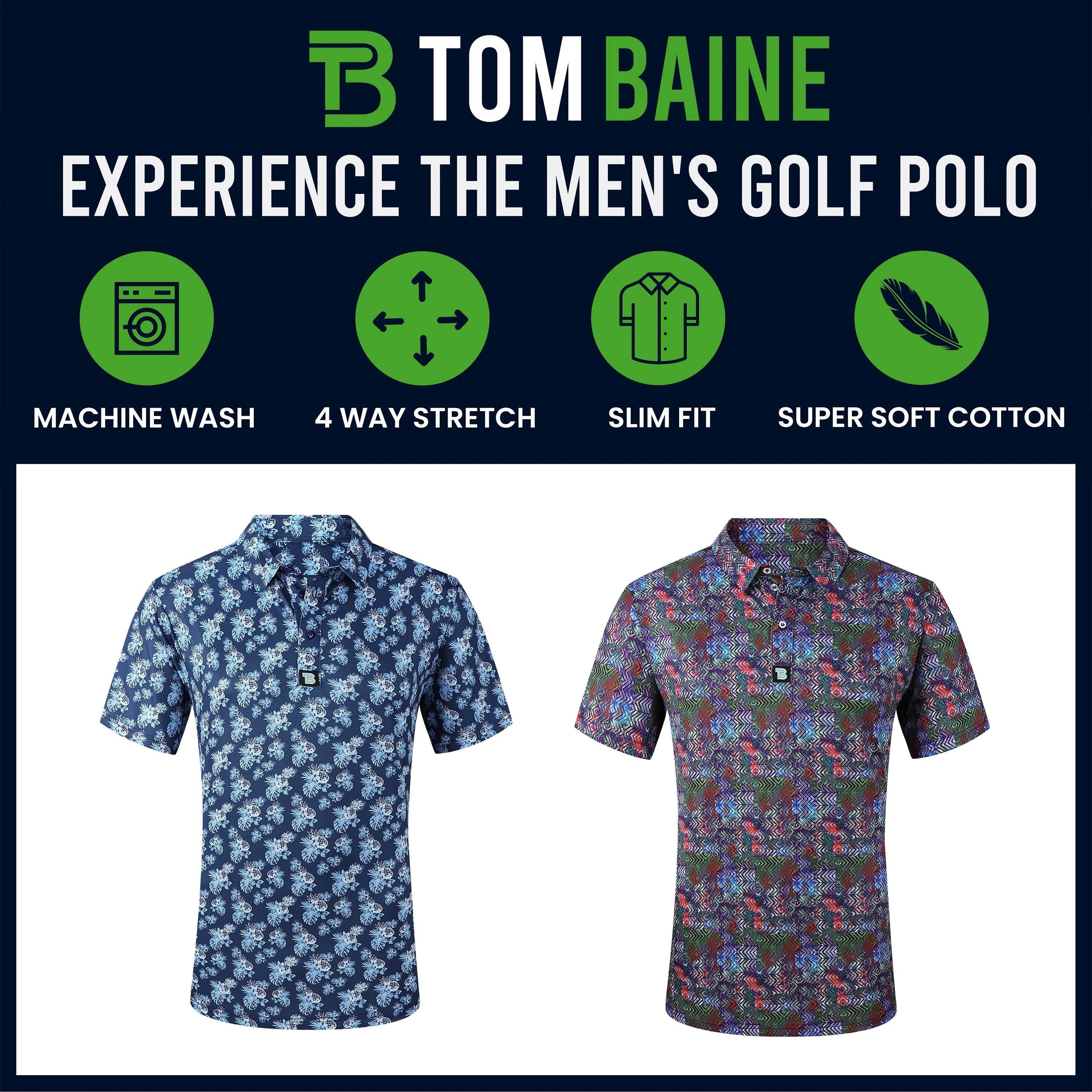 Tom Baine Men's Performance Four-Way Stretch Golf Polo