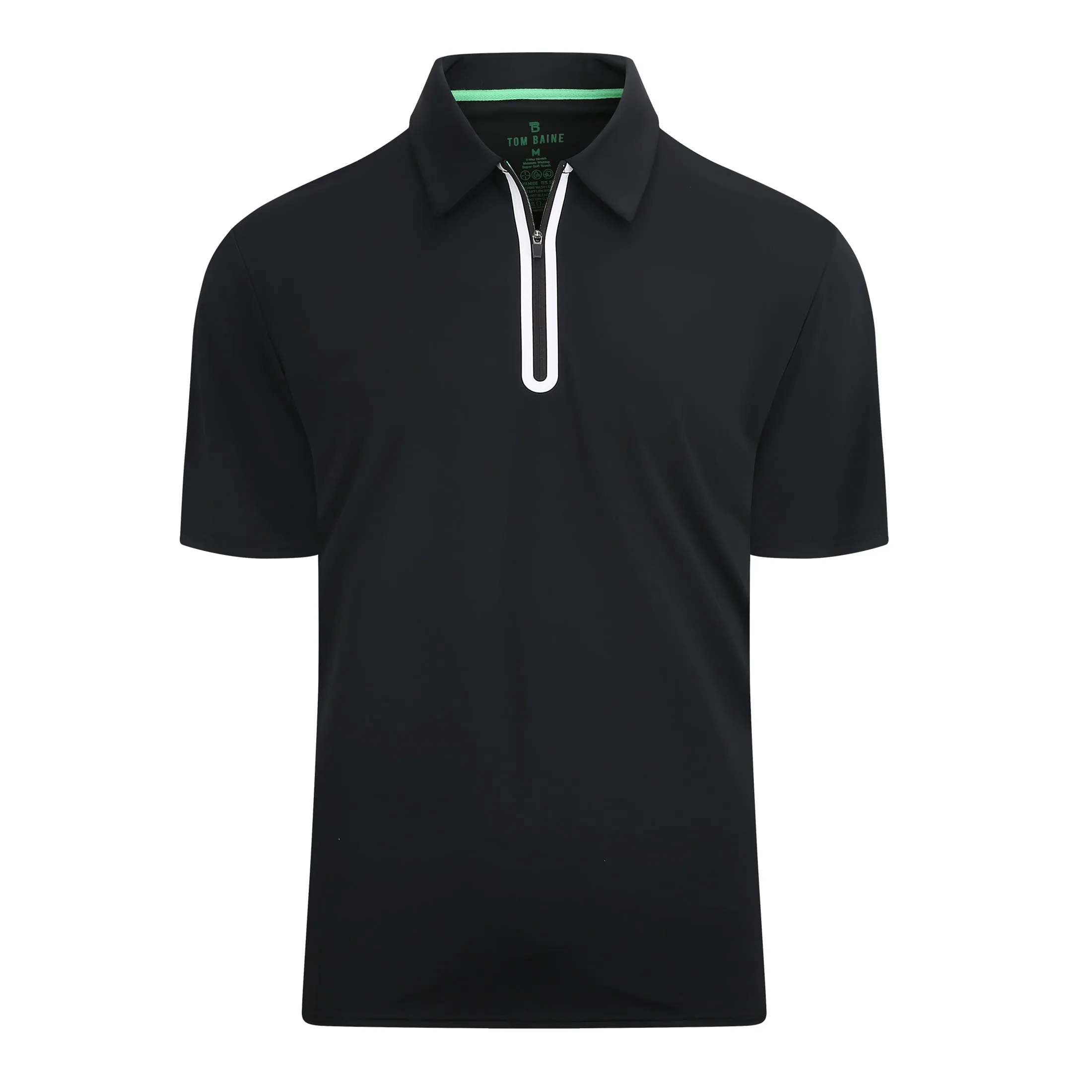 Tom Baine Performance Stretch Zipper Closure Solid Short Sleeve Polo