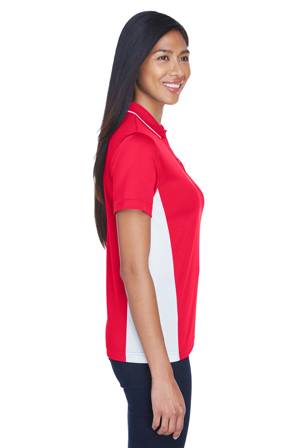 UltraClub Womens Cool & Dry Moisture Wicking Short Sleeve Polo Shirt - Red/White