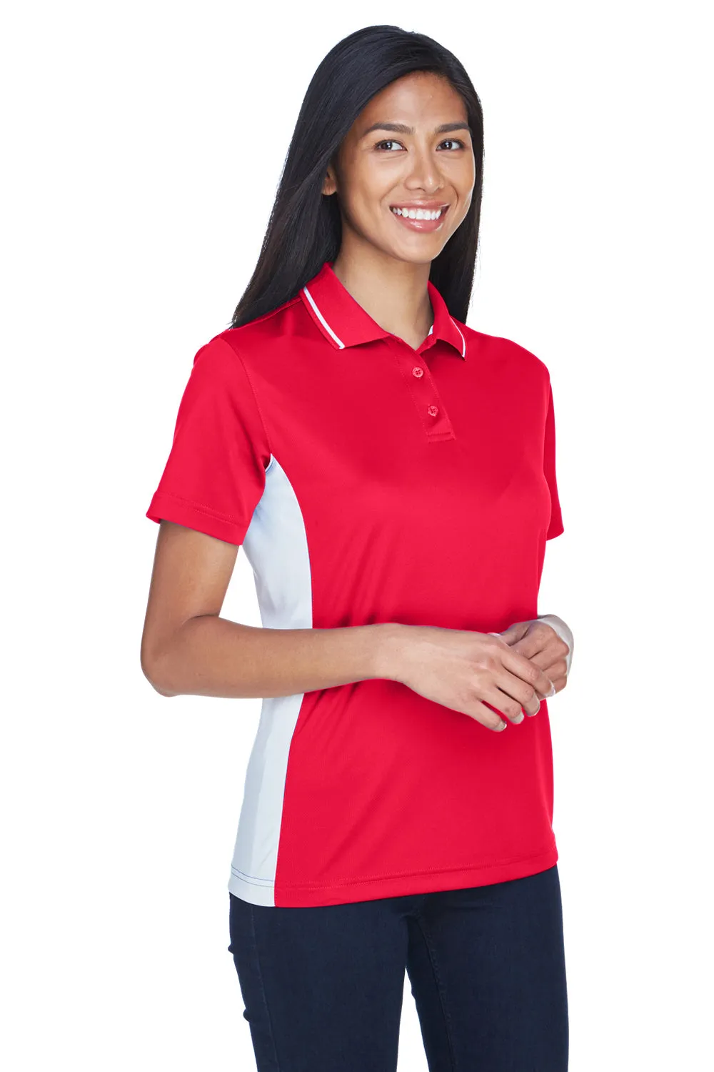 UltraClub Womens Cool & Dry Moisture Wicking Short Sleeve Polo Shirt - Red/White