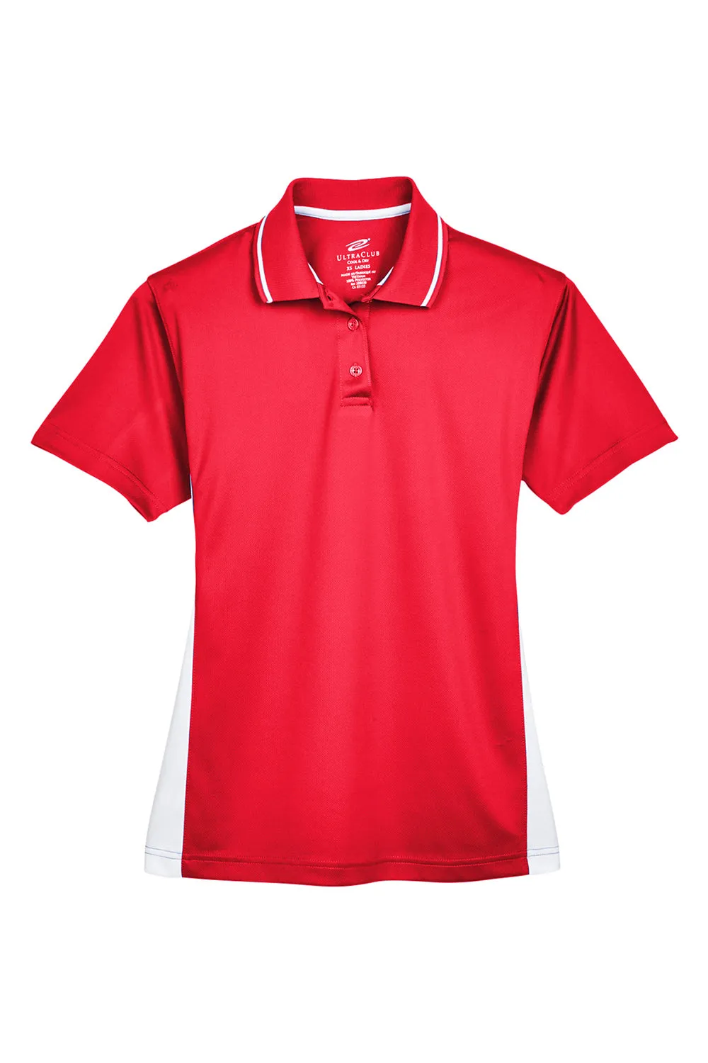 UltraClub Womens Cool & Dry Moisture Wicking Short Sleeve Polo Shirt - Red/White