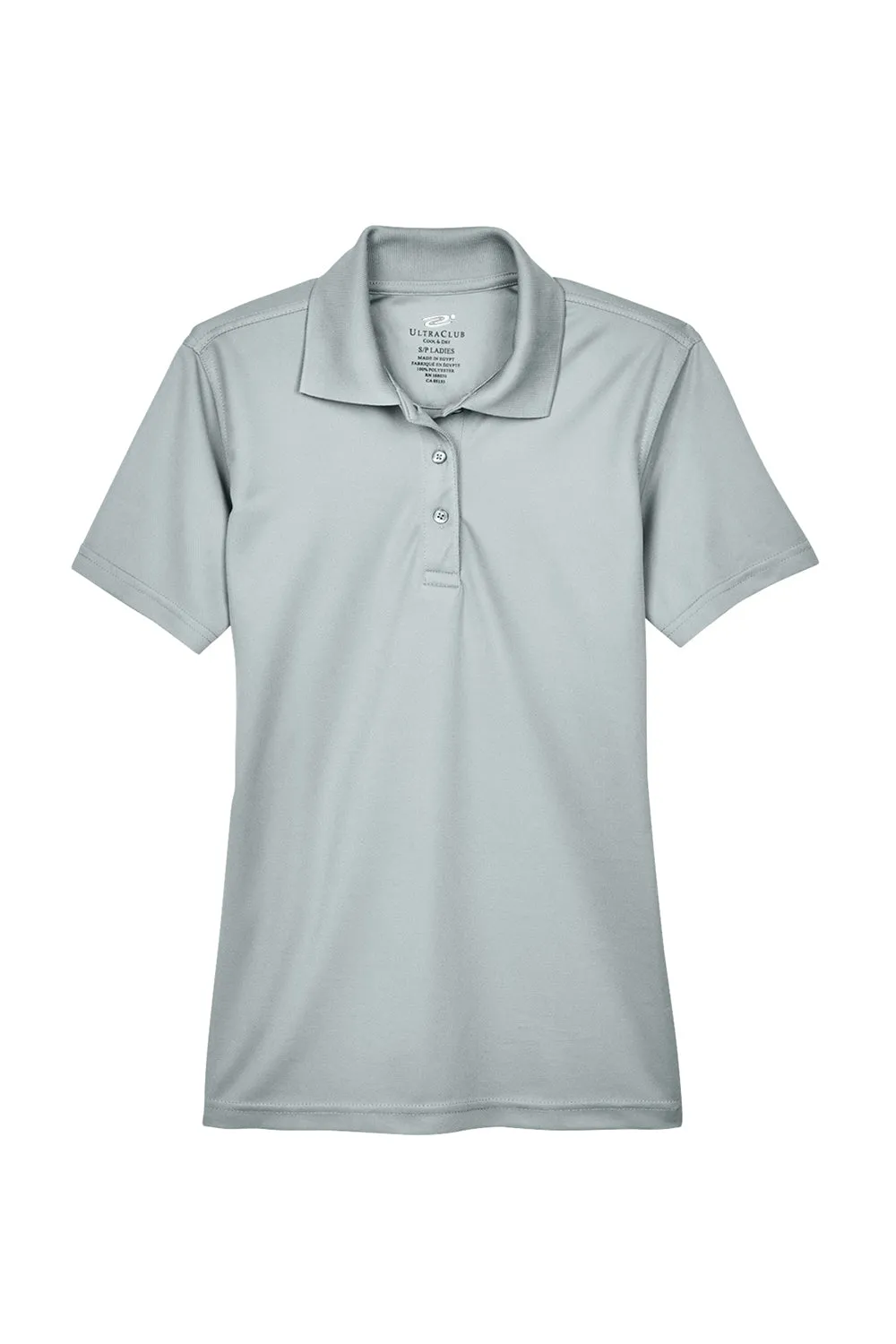UltraClub Womens Cool & Dry Moisture Wicking Short Sleeve Polo Shirt - Silver Grey