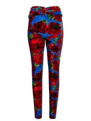 Velvet Leggings Blue And Red Floral Print