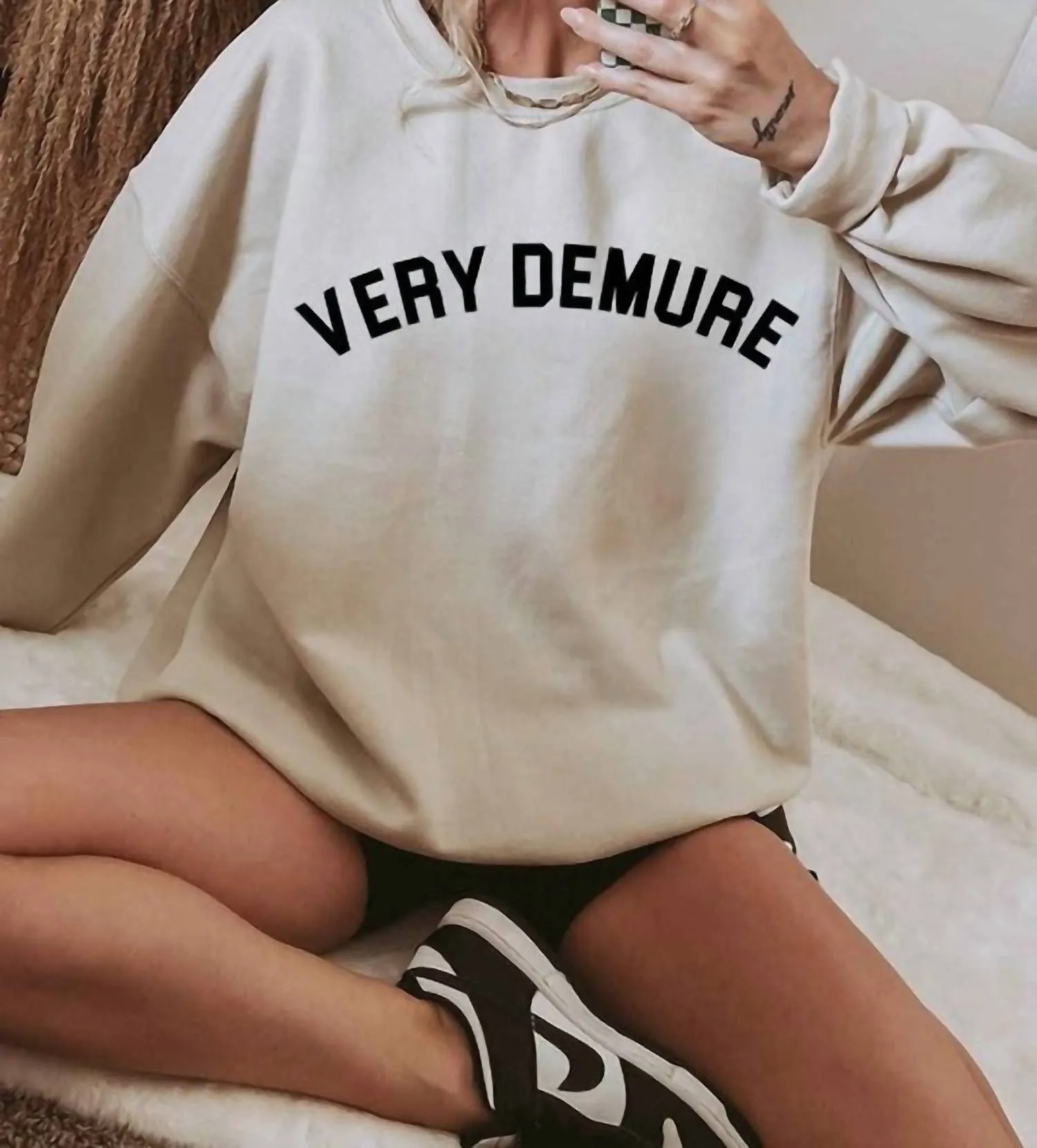 Very Demure Crewneck Sweatshirt In Sand