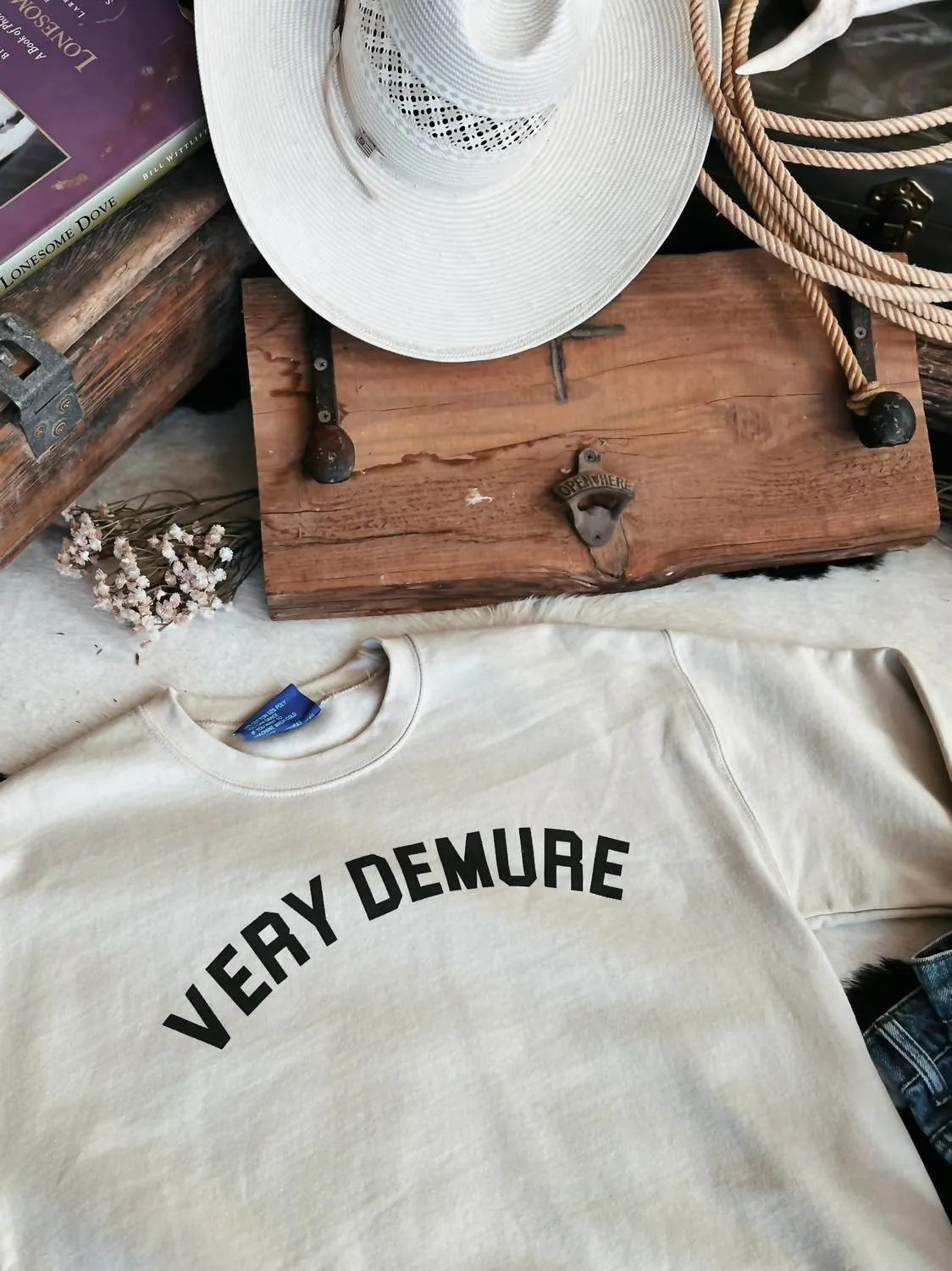 Very Demure Crewneck Sweatshirt In Sand