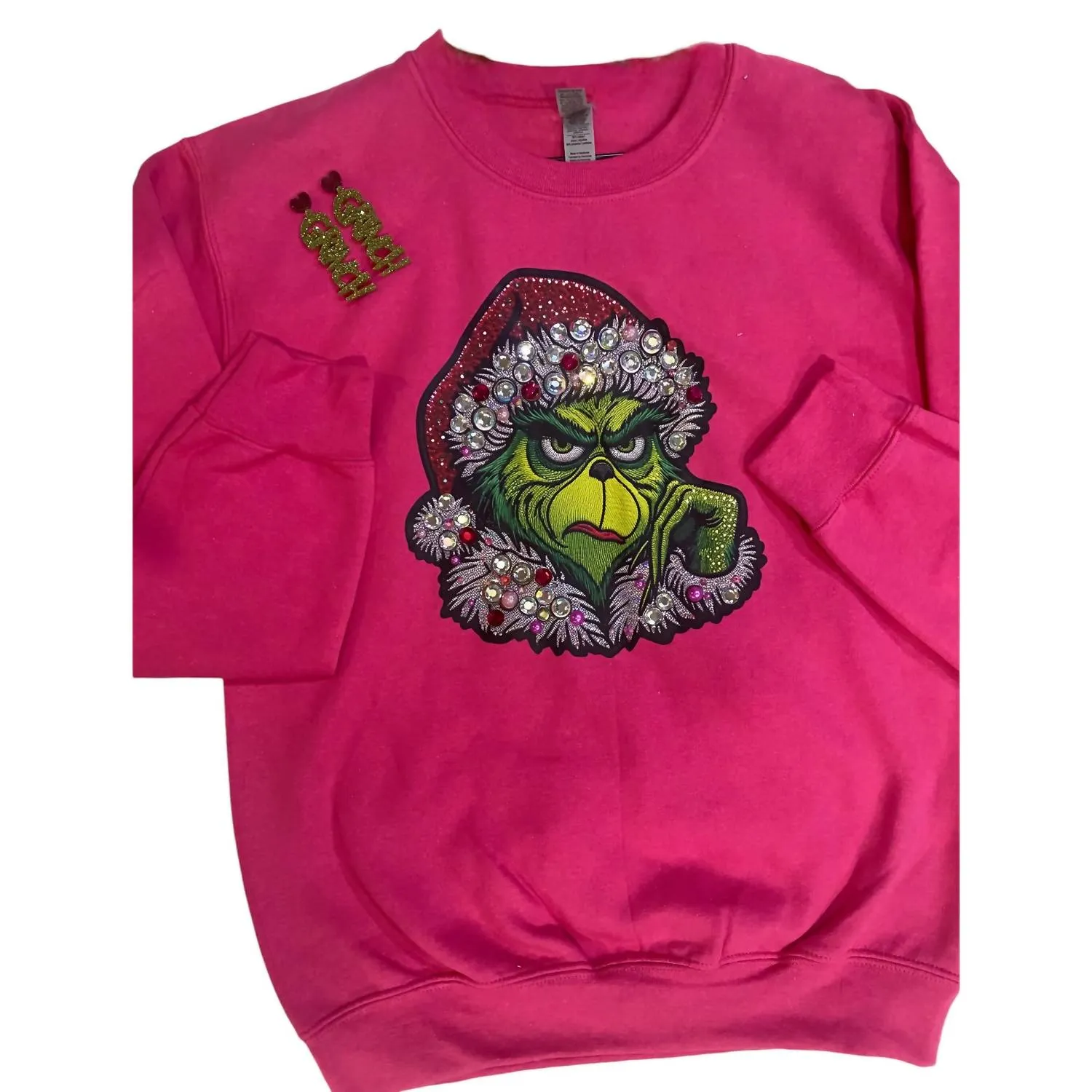 Women's Blinged Out Grinch Holiday Sweatshirt In Pink