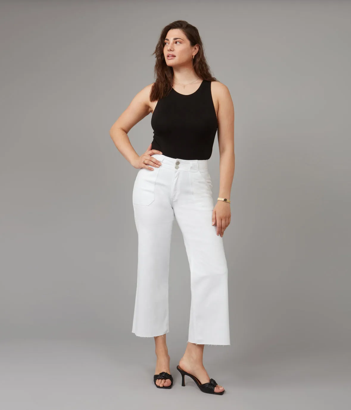Women's COLETTE-WHT High Rise Wide Leg Jeans