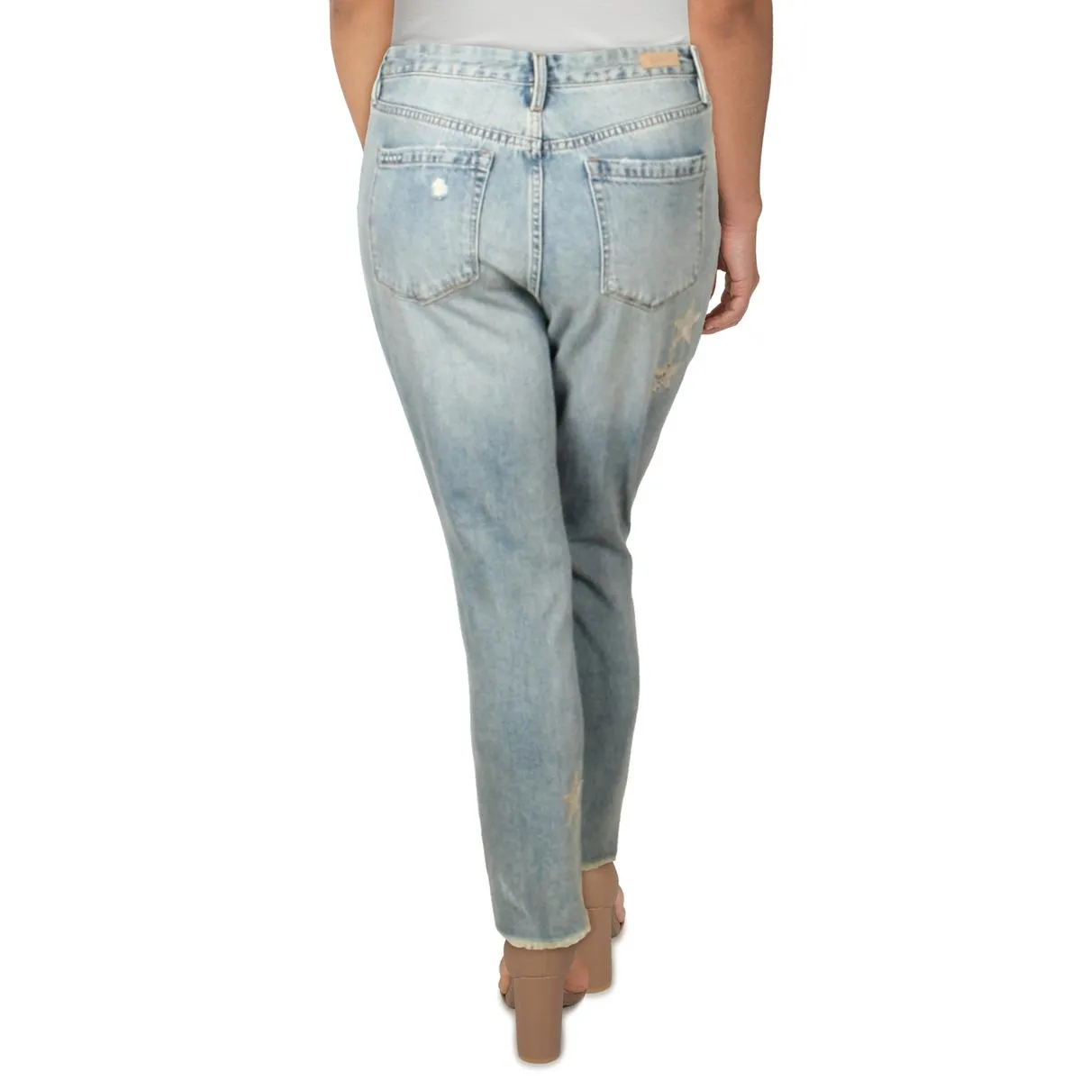 Womens Denim Patchwork Straight Crop Jeans
