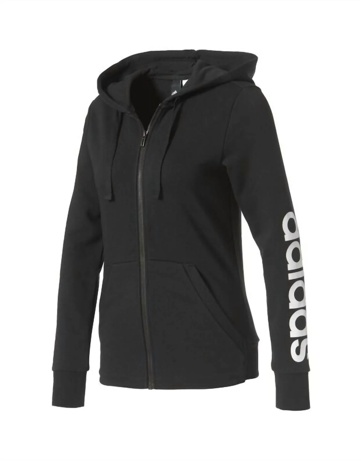 Women's Essential Linear Full Zip Logo Hoodie In Black