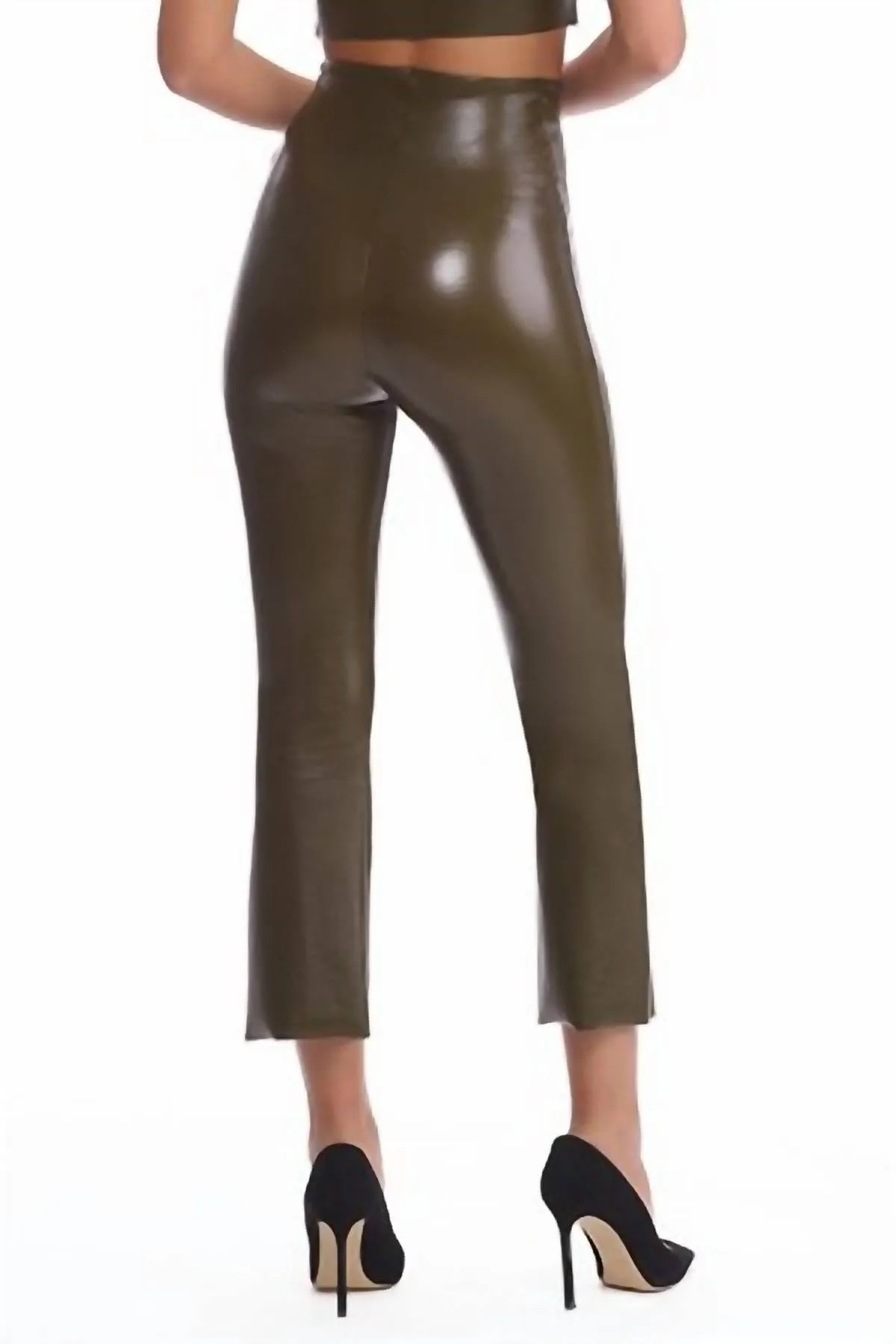 Women's Faux Leather Crop Flare Legging In Cadet