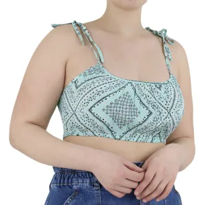 Women's Printed Crop Top,Aqua