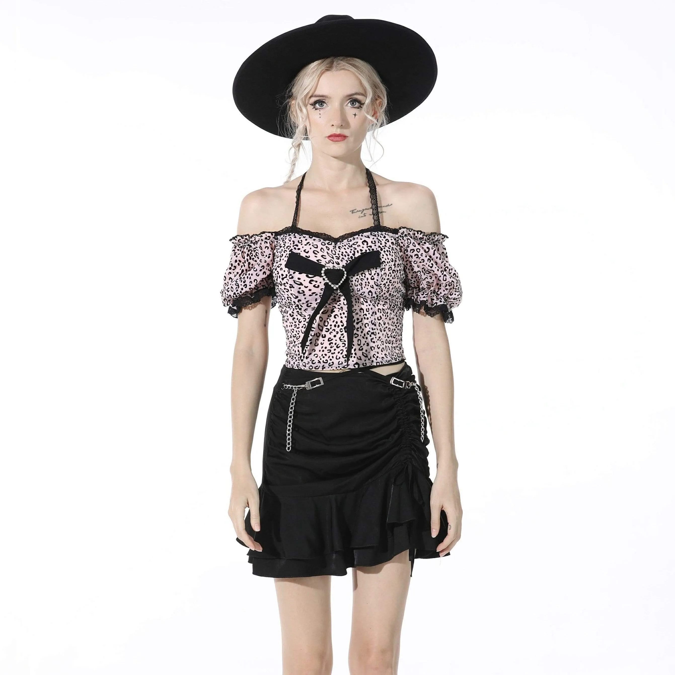Women's Punk Drawstring Falbala Black Short Skirt