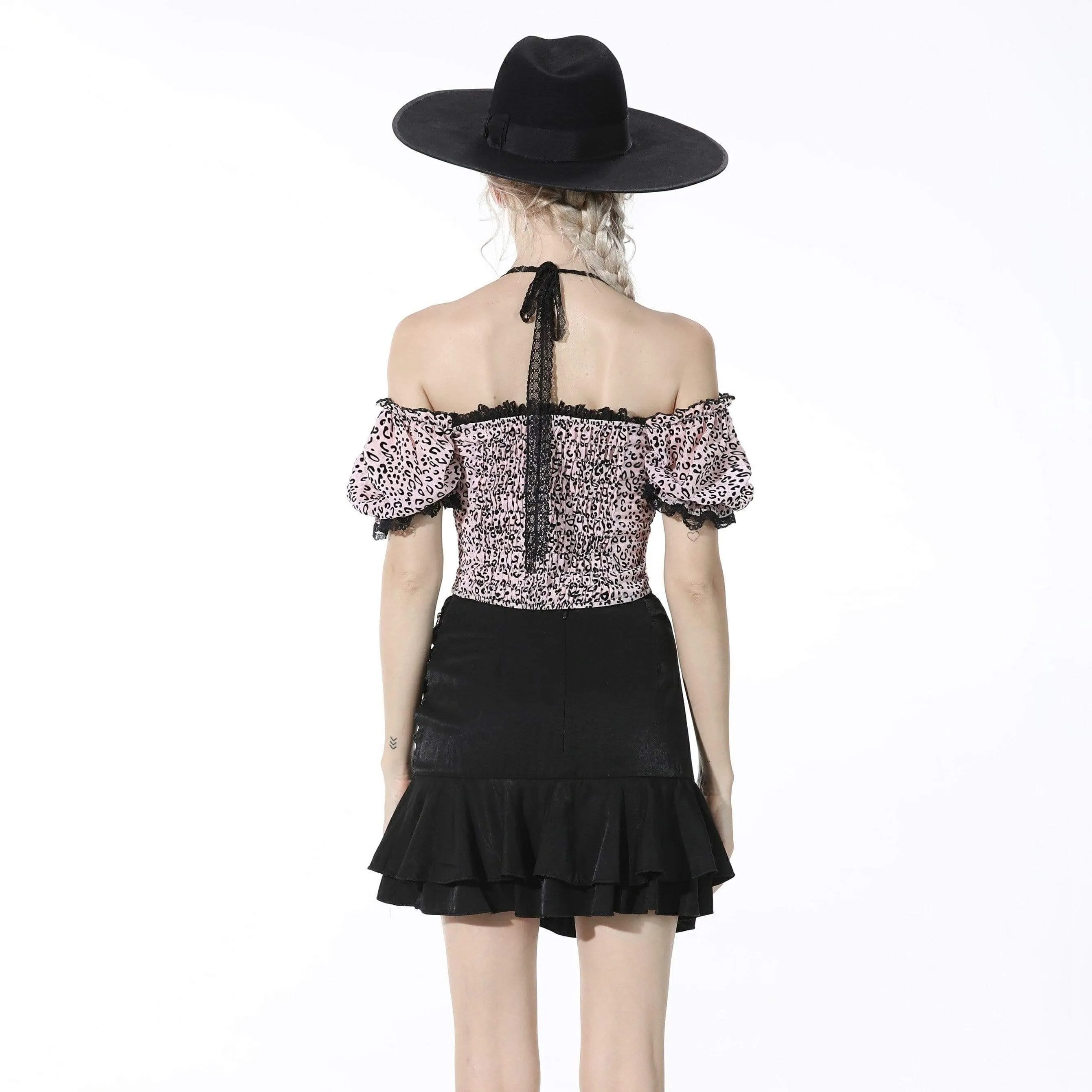 Women's Punk Drawstring Falbala Black Short Skirt
