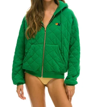 Women's Quilted Zip Hoodie Relaxed In Kelly Green