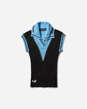 Women's Quimby Sleeveless Knit Polo Carbon Black / Tropical Blue