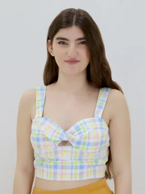 Women's Sweetheart-Neck Plaid Cropped Top,Multi