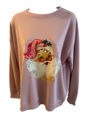 Women's Vintage Santa Sweatshirt In Pink