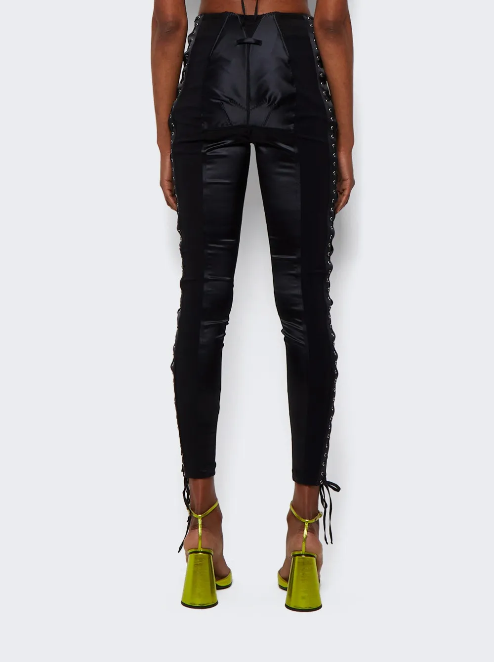 X Lotta Volkova Lace-up Satin And Mesh Leggings