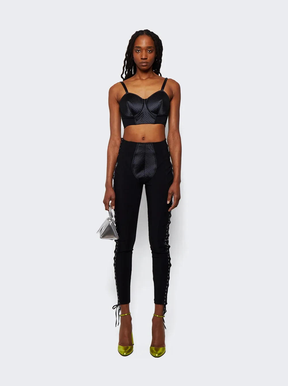 X Lotta Volkova Lace-up Satin And Mesh Leggings